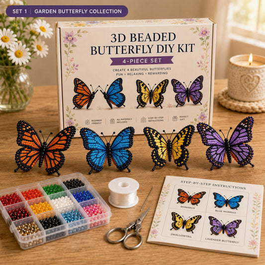 🦋3D Beaded Butterfly DIY Kit – 4-Piece Handmade Butterfly Craft Set