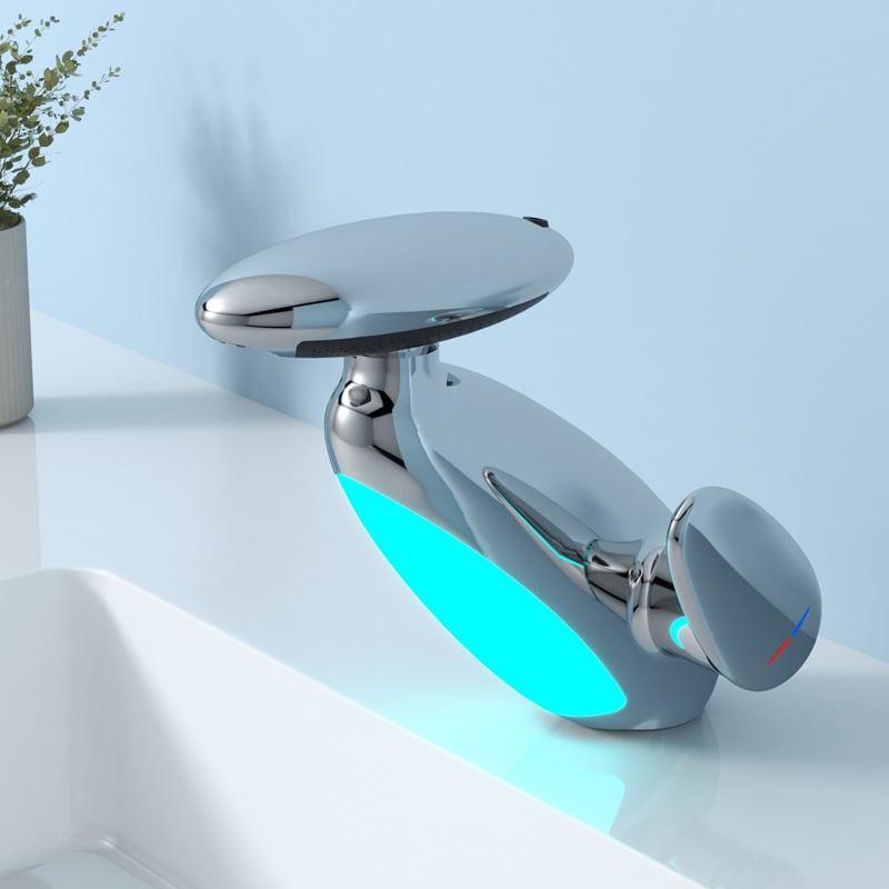 LED Bathroom Faucet with Multicolor Light, 360° Swivel & Pull-Out Spout, 4 Spray Modes