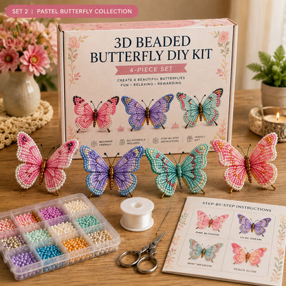 🦋3D Beaded Butterfly DIY Kit – 4-Piece Handmade Butterfly Craft Set