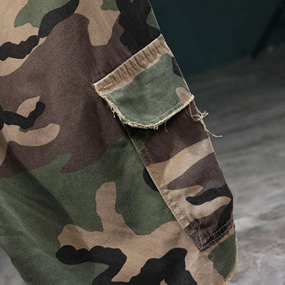🎁2026 New Arrivals 50% OFF💥Men's Studded Camo Cargo Shorts – Distressed, Multi-Pocket & Elastic Waist – Rugged Streetwear Cargo Shorts 🛹