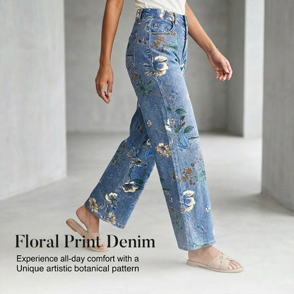 👖 50% OFF NOW! 🌸 Women's Floral Print Straight-Leg Jeans – Stretchy denim, vintage vibe & perfect for everyday casual chic ✨