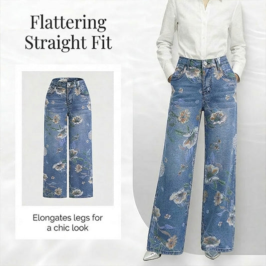 👖 50% OFF NOW! 🌸 Women's Floral Print Straight-Leg Jeans – Stretchy denim, vintage vibe & perfect for everyday casual chic ✨
