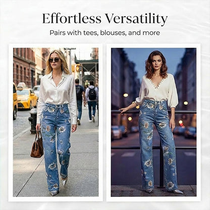 👖 50% OFF NOW! 🌸 Women's Floral Print Straight-Leg Jeans – Stretchy denim, vintage vibe & perfect for everyday casual chic ✨