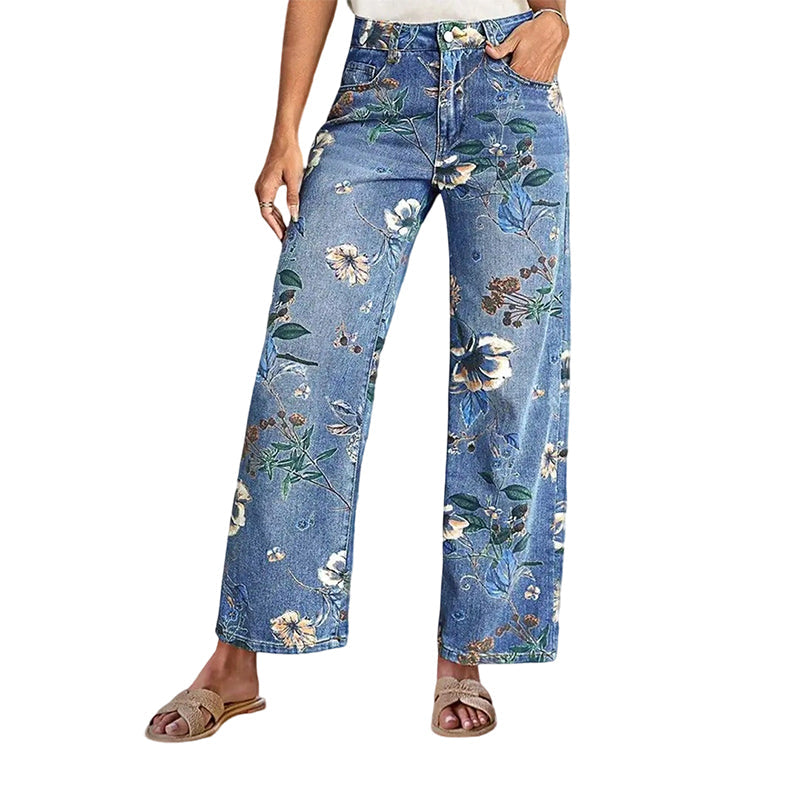 👖 50% OFF NOW! 🌸 Women's Floral Print Straight-Leg Jeans – Stretchy denim, vintage vibe & perfect for everyday casual chic ✨
